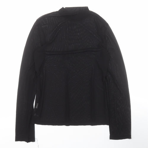 Fancyqube Womens Black  Polyester Basic T-Shirt Size L High Neck - Mesh