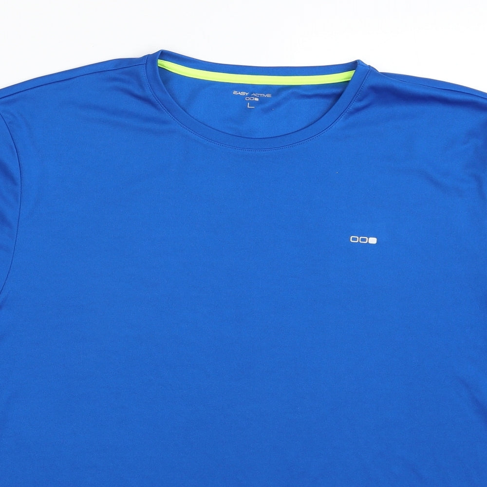Easy Mens Blue  Polyester Pullover T-Shirt Size L Crew Neck Pullover