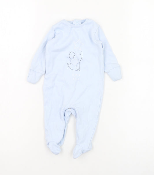 Matalan Boys Blue  Cotton Babygrow One-Piece Size 0-3 Months  Button - Elephant
