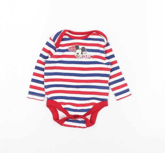 Disney Baby Boys White Striped Cotton Babygrow One-Piece Size 0-3 Months  Button - Mickey Mouse