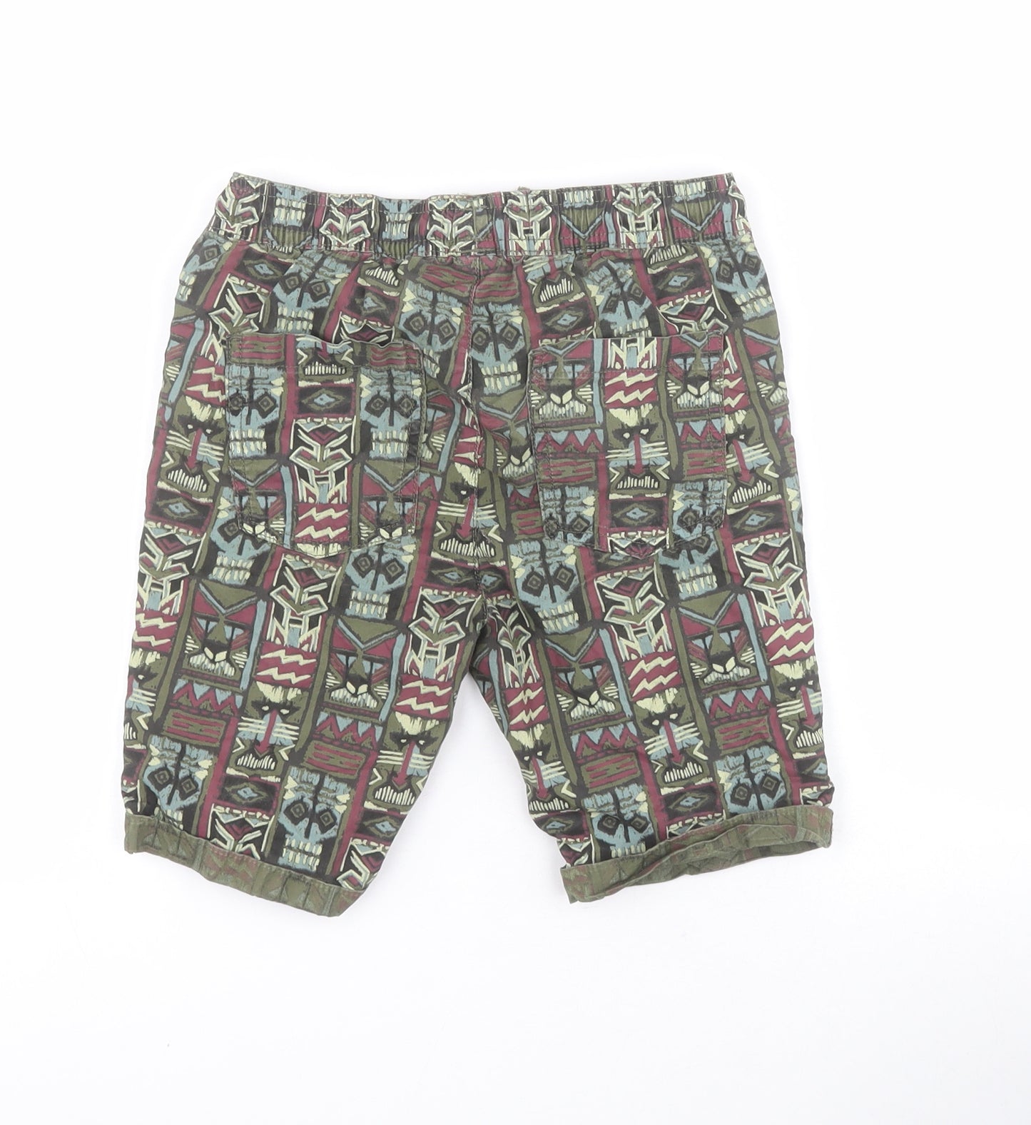 TU Boys Green Batik 100% Cotton Cargo Shorts Size 8 Years  Regular Drawstring