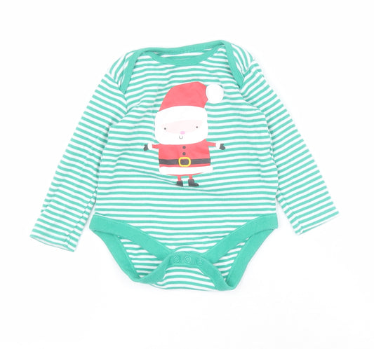 F&F Baby Green Striped 100% Cotton Babygrow One-Piece Size 3-6 Months  Snap - Santa