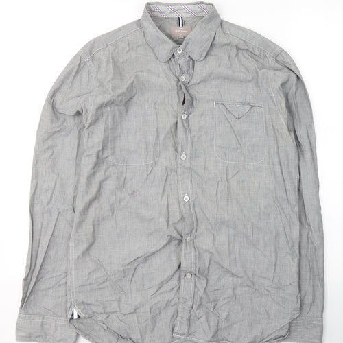 Peter Werth Mens Grey  Cotton  Button-Up Size M Collared Button