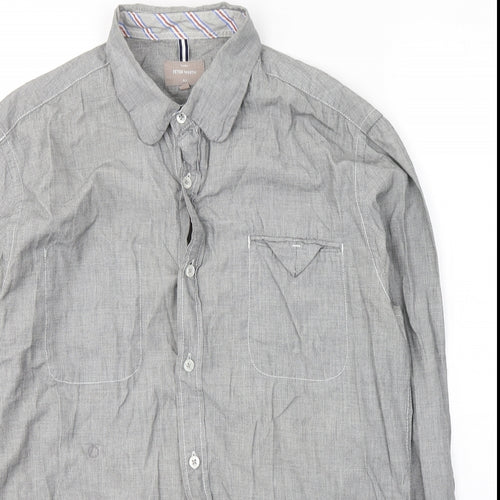 Peter Werth Mens Grey  Cotton  Button-Up Size M Collared Button