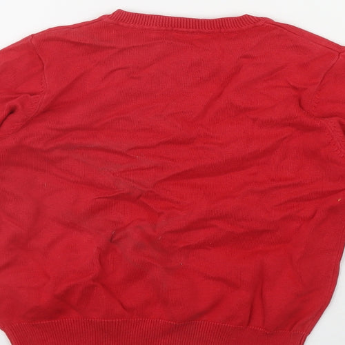 George Boys Red V-Neck  Cotton Pullover Jumper Size 5-6 Years