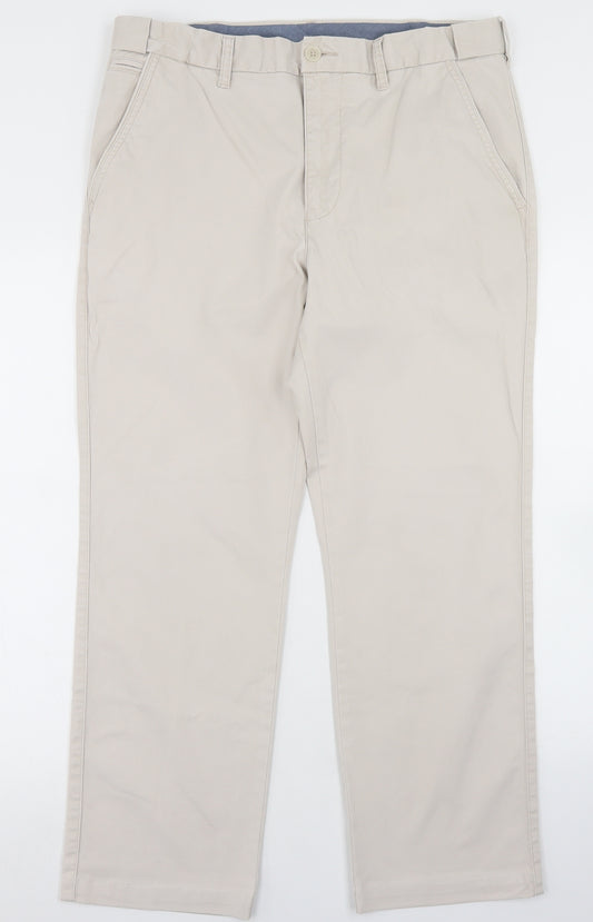 Dunnes Stores Mens Beige  Cotton Chino Trousers Size 34 in L25 in Regular Button