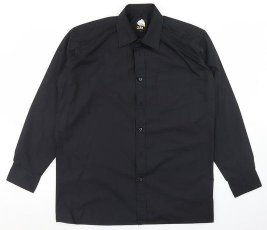 Orn Mens Black  Polyester  Dress Shirt Size 16 Collared Button