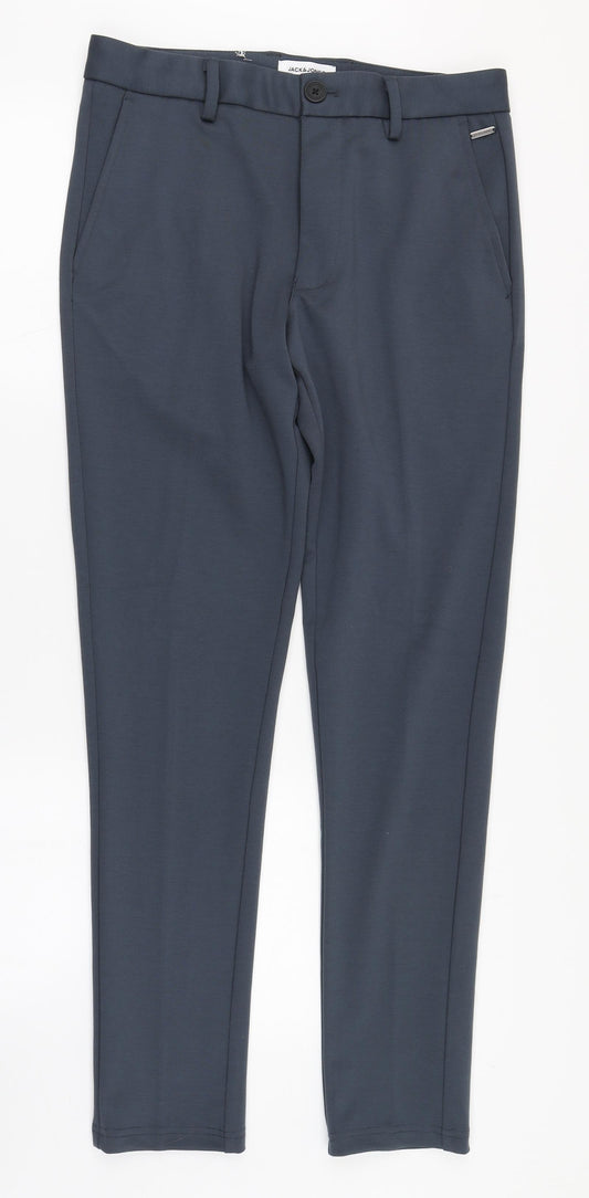 JACK & JONES Mens Grey  Polyester Trousers  Size 30 in L32 in Slim Zip