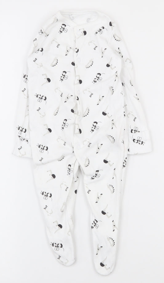 F&F Baby White  100% Cotton Babygrow One-Piece Size 3-6 Months  Snap