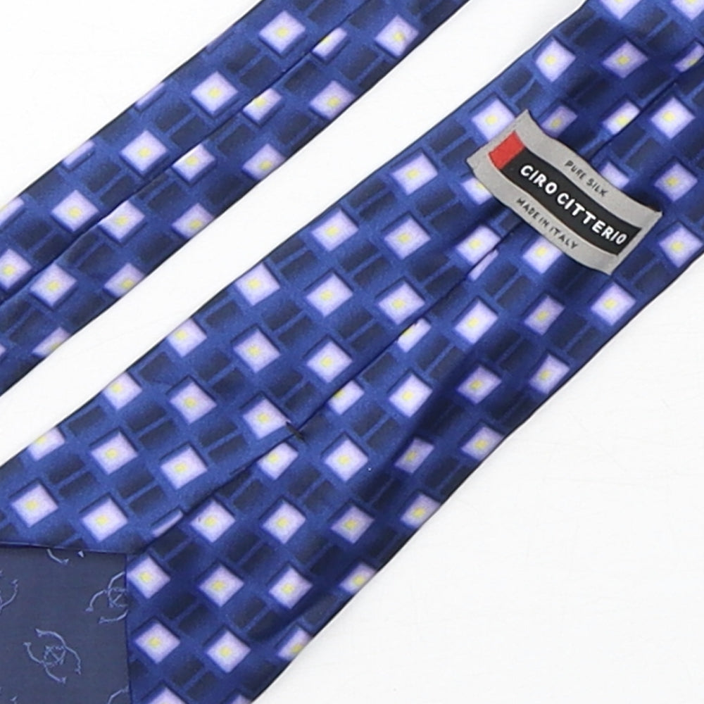 Ciro Citterio Mens Blue Plaids Checks Silk Pointed Tie One Size