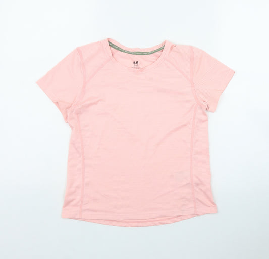 H&M Womens Pink  Polyester Basic T-Shirt Size 8 Round Neck