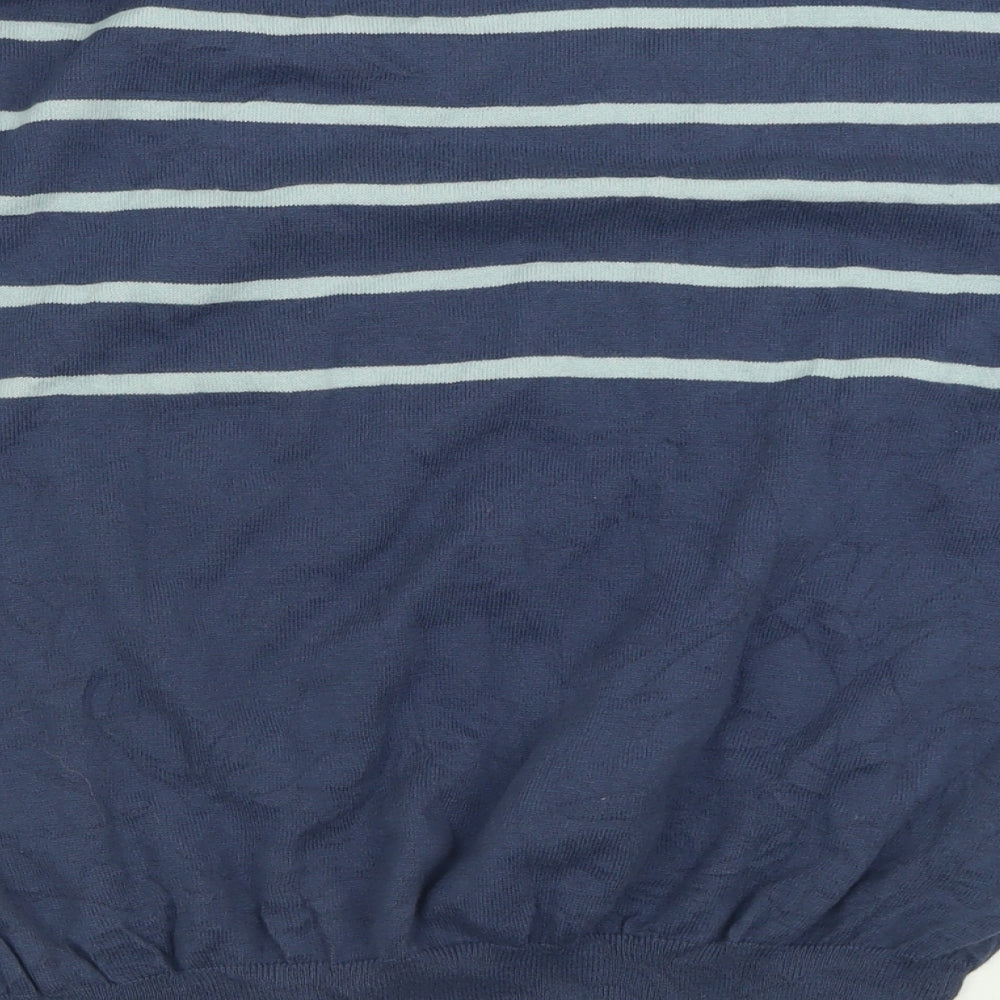 Woolovers Mens Blue Crew Neck Striped Cotton Pullover Jumper Size L