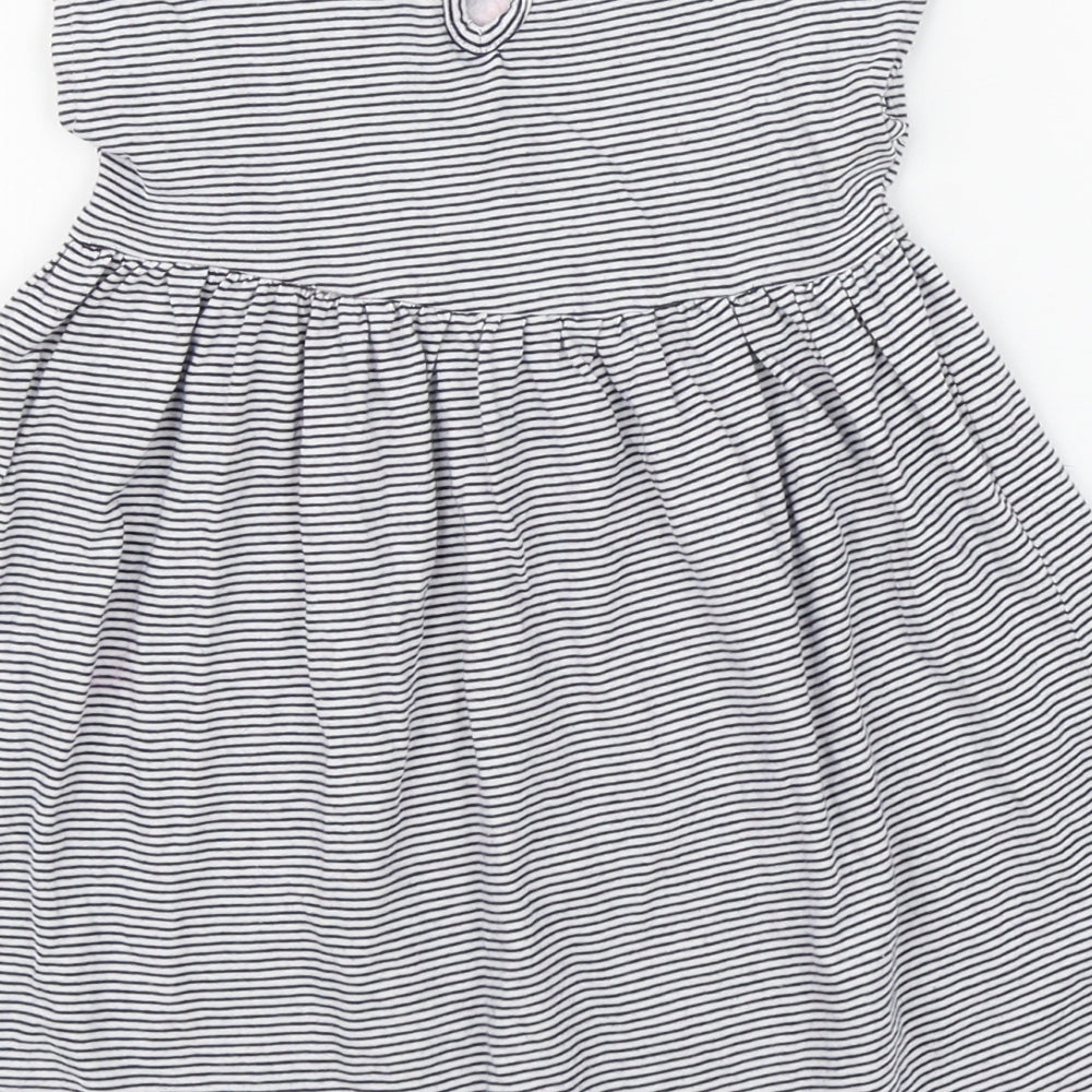 Dunnes Stores Girls Blue Striped 100% Cotton Skater Dress  Size 2-3 Years  Round Neck Pullover