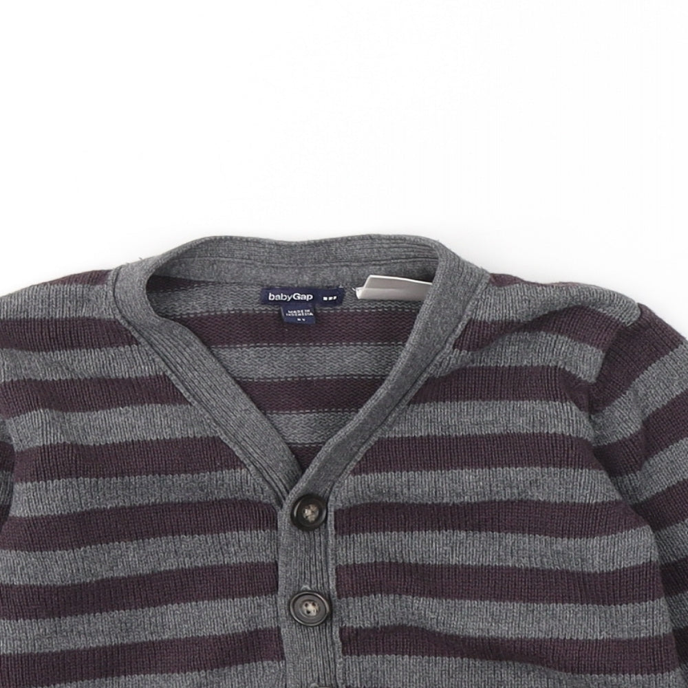Gap Boys Grey V-Neck Striped Cotton Cardigan Jumper Size 2 Years  Button