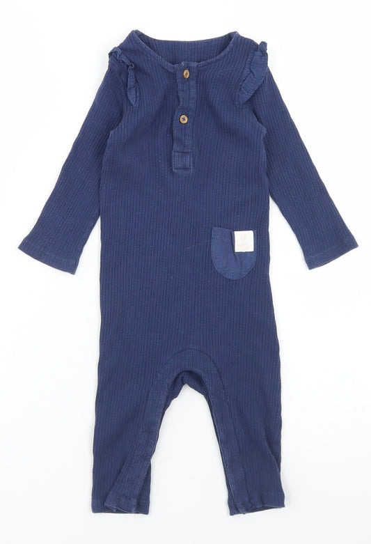 Marks and Spencer Girls Blue  Cotton Babygrow One-Piece Size 6-9 Months  Snap