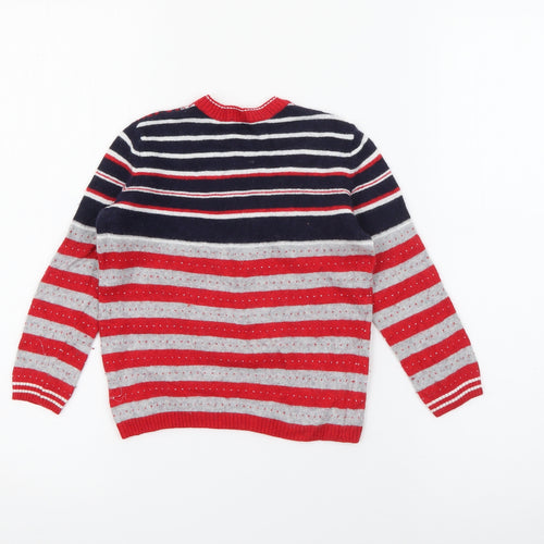 United Colors of Benetton Boys Red Crew Neck Geometric Polyamide Pullover Jumper Size 4-5 Years