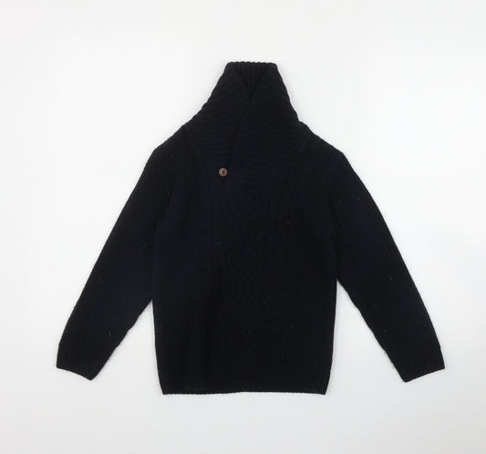 Dunnes Stores Boys Black V-Neck  Acrylic Pullover Jumper Size 8-9 Years  Button