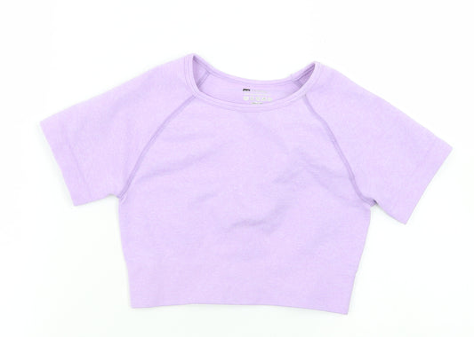 Preworn Womens Purple  Nylon Cropped T-Shirt Size XS Round Neck