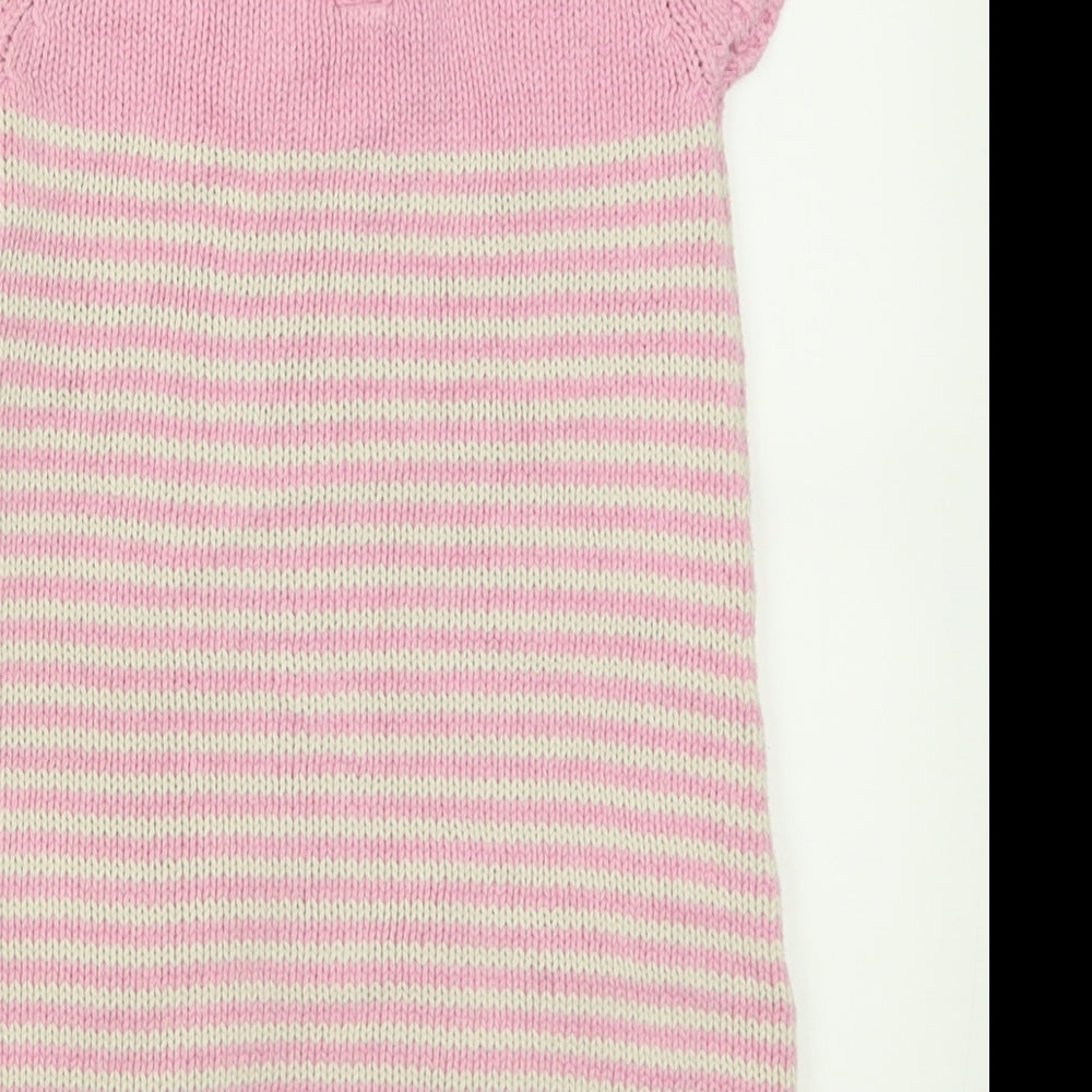 NEXT Girls Pink Striped Cotton A-Line  Size 5-6 Years  Crew Neck Button