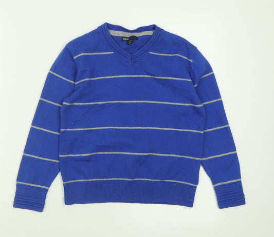 Gap Boys Blue V-Neck Striped Cotton Pullover Jumper Size 6-7 Years  Pullover