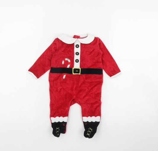 Dunnes Stores Baby Red  Cotton Coverall One-Piece Size 0-3 Months  Snap - Christmas