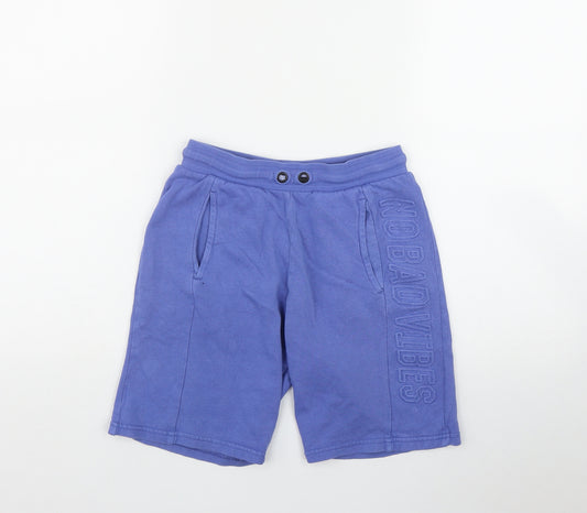 George Boys Blue  Cotton Sweat Shorts Size 10-11 Years  Regular Drawstring - 'No Bad Vibes'