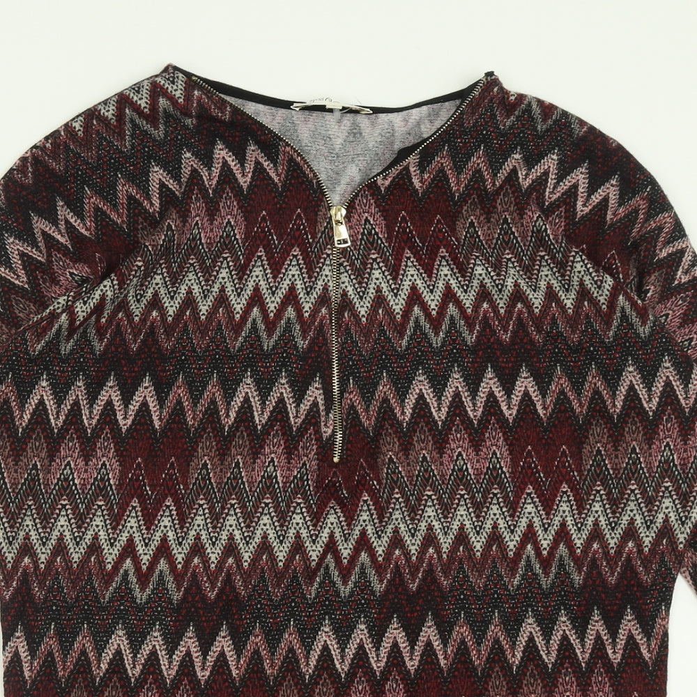 Voulez-Vous Womens Red V-Neck Geometric Polyester Pullover Jumper Size L