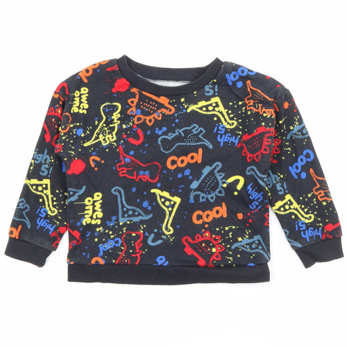 Dunnes Stores Boys Black Crew Neck Geometric Cotton Pullover Jumper Size 2-3 Years   - Dinosaur