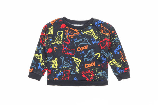 Dunnes Stores Boys Black Crew Neck Geometric Cotton Pullover Jumper Size 2-3 Years   - Dinosaur
