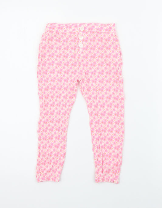 Primark Girls Pink Floral Viscose Jogger Trousers Size 2-3 Years  Regular