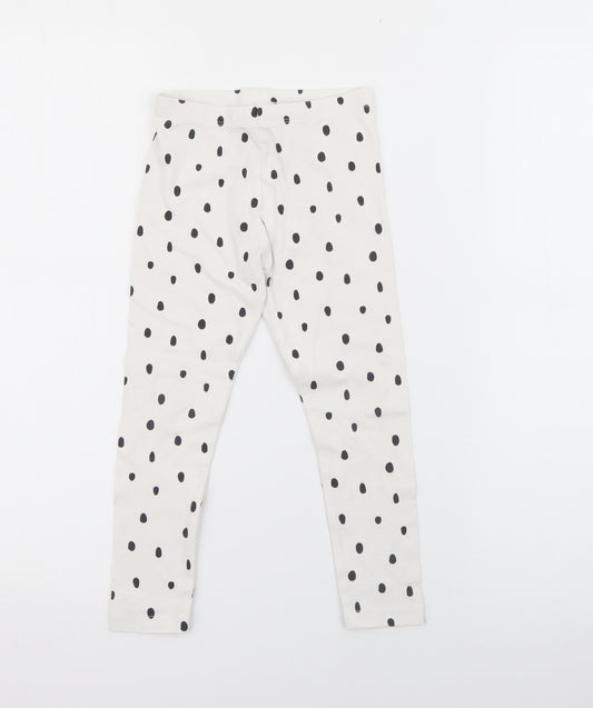 Dunnes Stores Girls White Polka Dot Cotton Pedal Pusher Trousers Size 3-4 Years  Regular