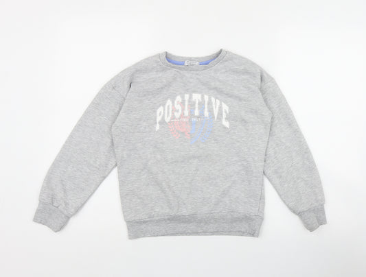 Primark Girls Grey  Cotton Pullover Sweatshirt Size 10-11 Years  Pullover - 'Positive Vibes only'