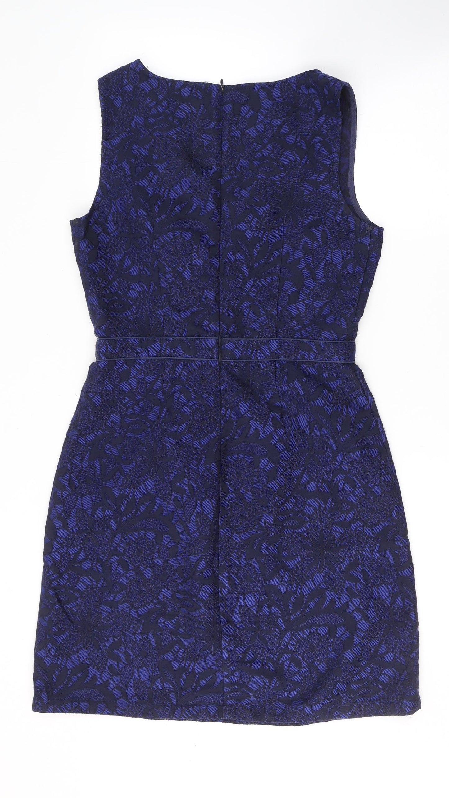 Uttam Boutique Womens Blue Floral Cotton A-Line  Size 12  V-Neck Zip