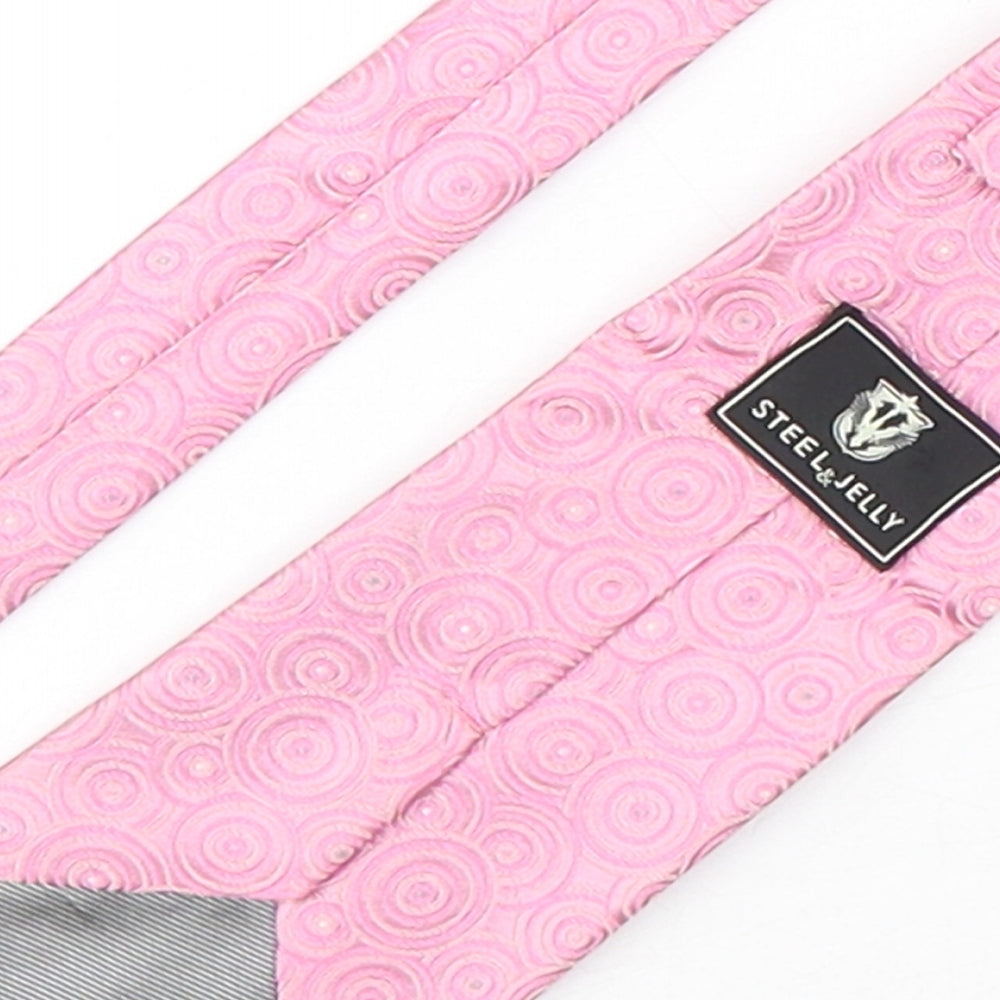 Steel & Jelly  Mens Pink Geometric Silk Pointed Tie One Size