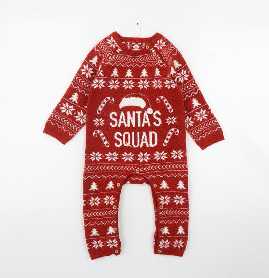 TU Baby Red Fair Isle Acrylic Unitard One-Piece Size 18-24 Months  Button - 'Santa Squad'