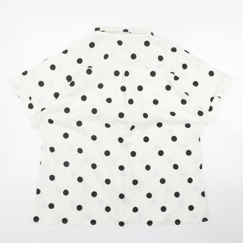 MissLook Womens White Polka Dot Cotton Basic Button-Up Size 2XL Collared