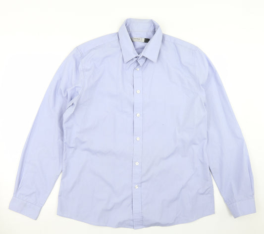 Topman Mens Blue  Polyester  Dress Shirt Size L Collared Button