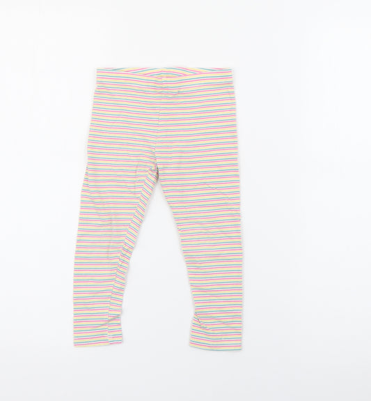 F&F Girls Multicoloured Striped Cotton Pedal Pusher Trousers Size 2-3 Years  Regular