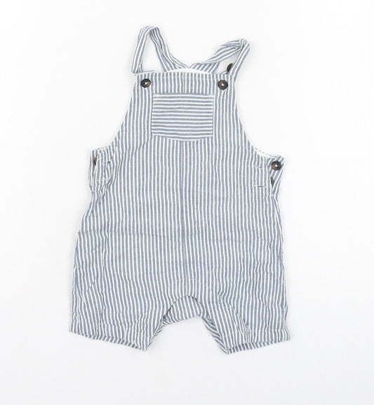 Marks and Spencer Boys Blue Striped Cotton Dungaree One-Piece Size 3-6 Months  Button