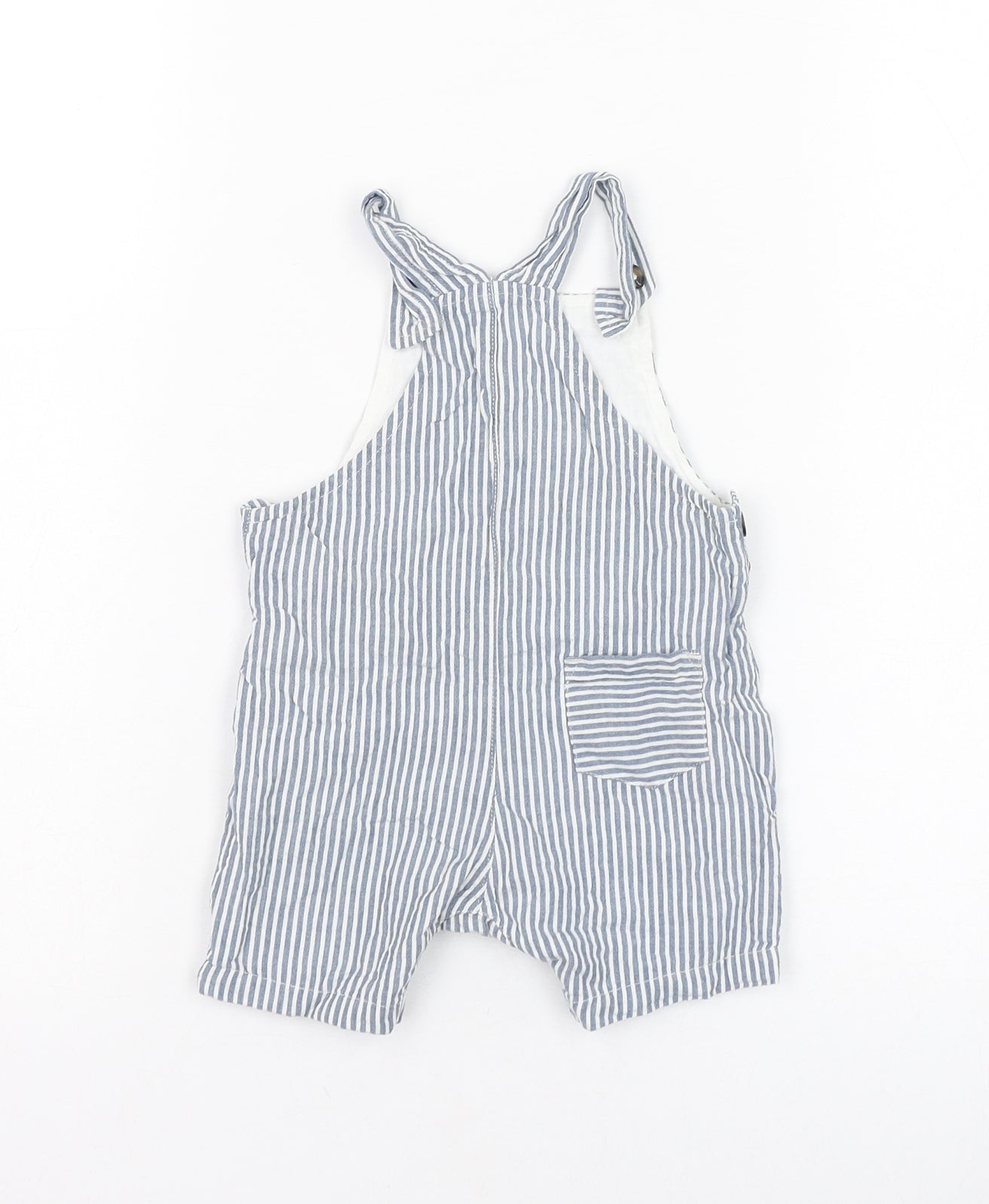 Marks and Spencer Boys Blue Striped Cotton Dungaree One-Piece Size 3-6 Months  Button