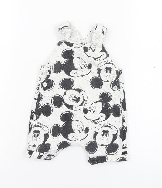George Boys White  Cotton Dungaree One-Piece Size 3-6 Months  Button - Mickey Mouse