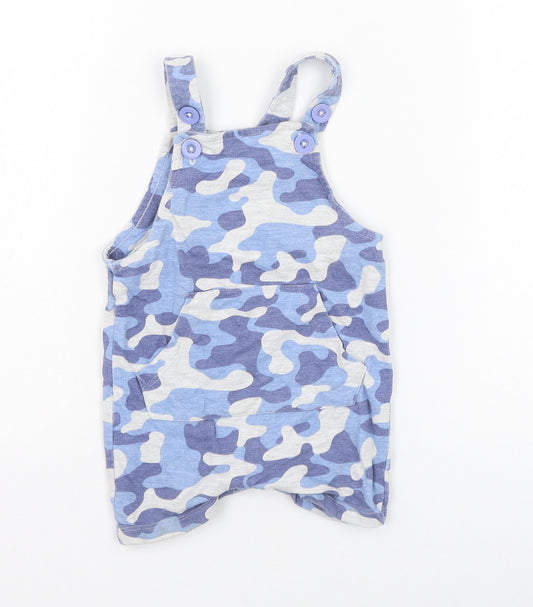 Peacocks Boys Blue Camouflage Cotton Dungaree One-Piece Size 6-9 Months  Button