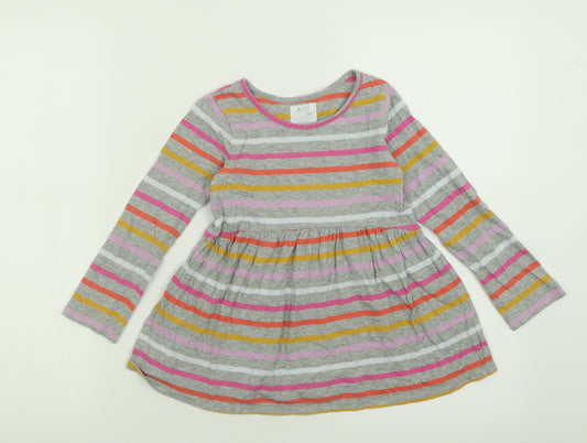 Gap Girls Grey Striped Cotton A-Line  Size 5 Years  Crew Neck Pullover