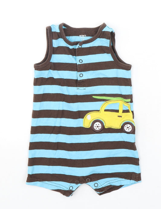 Carter's Boys Multicoloured Striped Cotton Romper One-Piece Size 12 Months  Snap