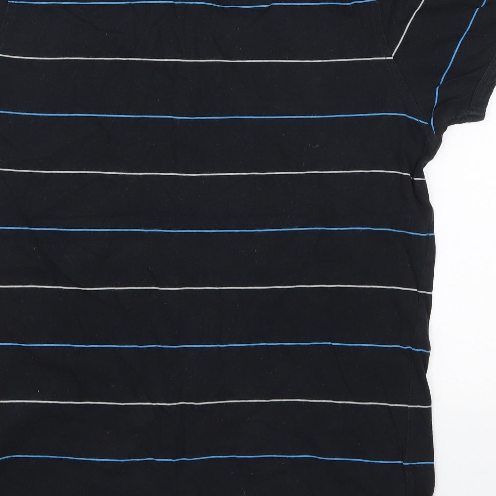 Brookhaven Mens Black Striped Cotton  T-Shirt Size S Henley