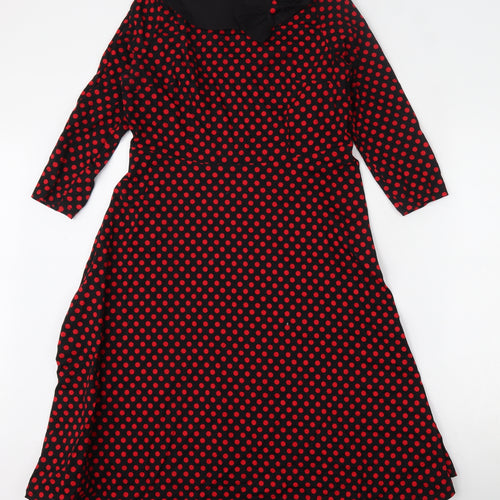 Zaful Womens Red Polka Dot Polyester Skater Dress  Size 2XL  Collared Zip