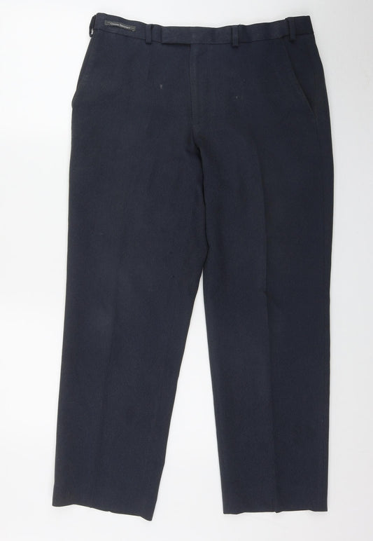 Marks and Spencer Mens Blue  Polyester Trousers  Size 34 in L28 in Regular Zip