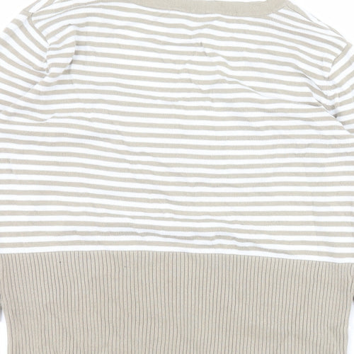 HEINE Womens Beige Scoop Neck Striped 100% Cotton Pullover Jumper Size 14