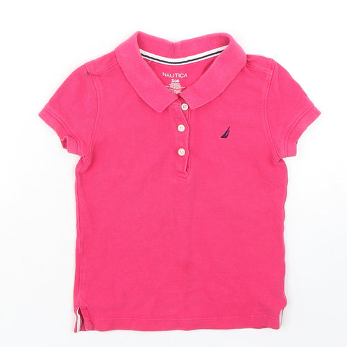 Nautica Girls Pink  Cotton Basic Polo Size 4 Years Collared Pullover