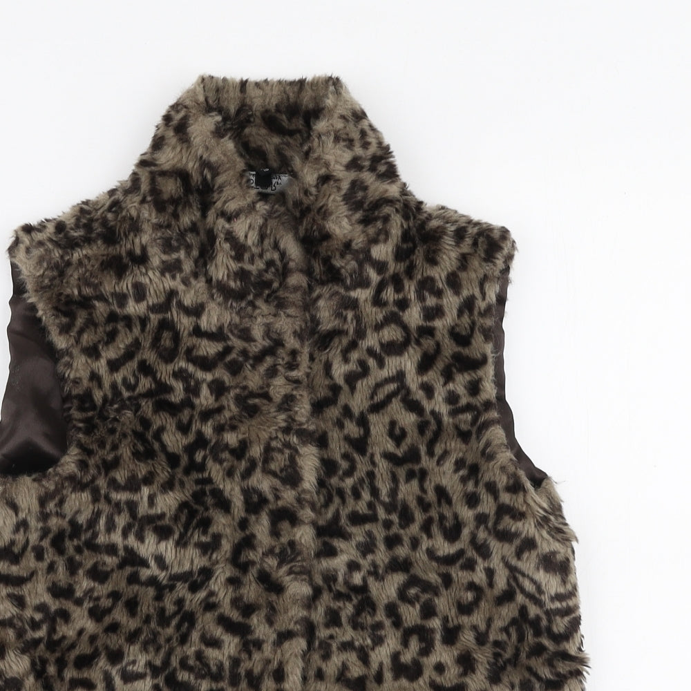 Julien Macdonald Girls Brown Animal Print  Gilet Jacket Size 10 Years  Snap